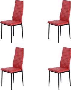 HJ WeDoo 4er Set Esszimmerstühle, Edles Küchenstuhl mit Bezug aus Kunstleder & Metall Gestell, Esstisch Stuhl Polsterstuhl, 125kg Belastbar, Rot