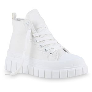Giralin Damen Sneaker Keilabsatz Schnürer Profil-Sohle Stoff-Schuhe 837658, Farbe: Weiß, Größe: 36