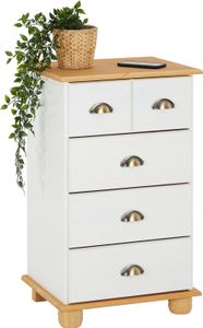 Schubladenkommode COLMAR, schöne Kommode mit 4 Schubladen, zeitose Kleinkommode aus massiver Kiefer in weiß/natur, praktisches Sideboard mit Muschelgriffen Schubladenkommode COLMAR, schöne Kommode mit 4 Schubladen, zeitose Kleinkommode aus massiver Kiefer in weiß/natur, praktisches Sideboard mit Muschelgriffen