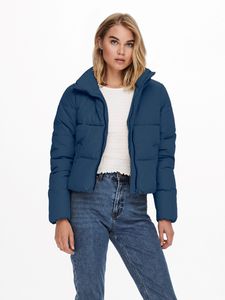 ONLY Damen Kurze Jacke ONLDOLLY Warm Gefütterte Puffer Übergangsjacke mit Reißverschluss ohne Kapuze, Farben:Blau, Größe:XL