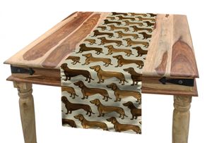 ABAKUHAUS Dackel Tischläufer, Sausage Dog Lover Muster, Esszimmer Küche Rechteckiger Dekorativer Tischläufer, 40 x 180 cm, Grau Gelb Schokolade
