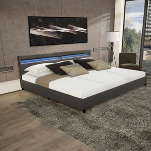 HOME DELUXE - LED Bett NUBE - Dunkelgrau, 270 x 200 cm - inkl. Matratze, Lattenrost und Schubladen I Polsterbett Design Bett inkl. Beleuchtung