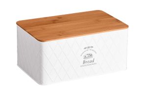 KESPER Brotbox aus Metall mit Schneidebrett aus Bambus - Weiß