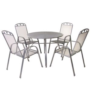 Greemotion Gartenmöbelset Set Toulouse rund 4x Stuhl, 1x Tisch  Grau  Metall
