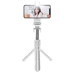 Selfie-Stick-Stativ mit Fernbedienung und LED-Licht, ausziehbarer Selfie-Stick für iPhone und Android-Smartphone, bestes Geschenk für Frauen Weiß