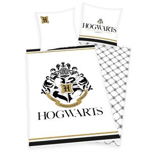 Harry Potter Bettwäsche Set weiß 135x200 + 80x80 cm aus 100% Baumwolle mit Reißverschluss Motiv Wappen