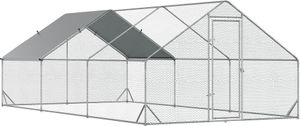 PawHut Hühnerstall Freilaufgehege aus Stahl, 300 x 600 x 200 cm Hühnerkäfig mit Abdeckung, Tür, Hühnergehege für 12-18 Hühner, Kleintiere, Silber
