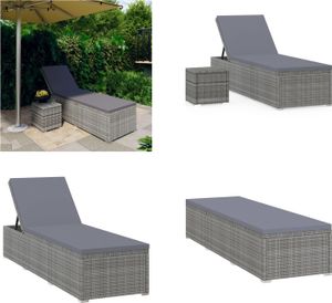 vidaXL Sonnenliege mit Auflage und Teetisch Poly Rattan Grau - Sonnenliege - Sonnenliegen - Gartenliege - Gartenliegen