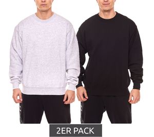 2er Pack FRUIT OF THE LOOM Herren Basic Baumwoll-Sweater Rundhals-Pullover Gewicht: 280gm/m² Schwarz/Grau, Größe:XL