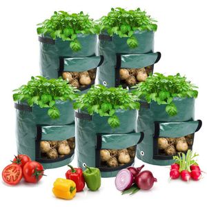 5 Stück Pflanztasche Kartoffel Tomaten Erdnüsse 5-Gallone PE Pflanzsack Atmungsaktiv Pflanzbeutel Gemüse Beutel
