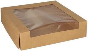 100 Tortenkartons mit Deckel eckig 5,5 cm x 23 cm x 23 cm mit Sichtfenster aus PLA