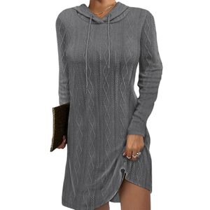 Damen Blusenkleider Kurze Kordelzug Sweatshirt-Kleid Herbst Mit Kapuze Strickkleid Grau,Größe:2XL