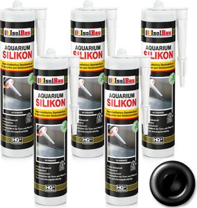 Isolbau Aquarium Silikon 5 x 300 ml Schwarz - Dauerelastisches Spezial-Silikon für Aquarien & Glaskonstruktion - Für Innen- & Außenbereich –  Kartusche