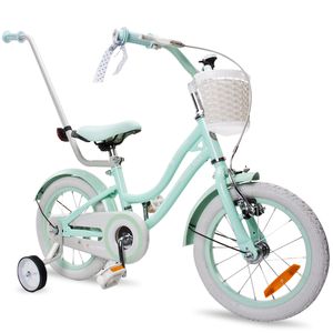 Dievčenský bicykel 14 palcový zvonček prídavné kolesá push bar Silver Moon mint
