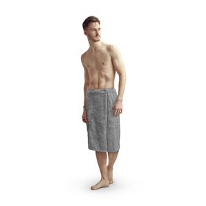 Sauna Kilt Herren "Flauschig" ( Grau ) - 60x145cm One Size - Saunahandtuch mit Gummizug und Knopfverschluss - Saunatuch Knielang