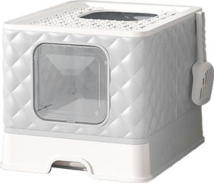 Katzenschubladen Müllbox abnehmbar waschbarer großer Raum halb geschlossene Toilette mit Deckel für Katzen Kätzchen grau