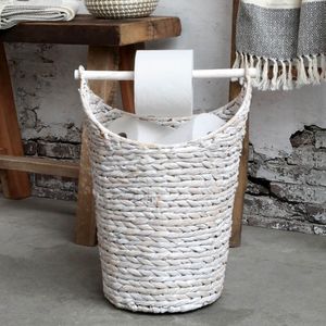 Chic Antique Korb m. Toilettenpapierhalter, Weiß, Wasserhyazinthe, Holz, Korb, Monochromatisch, Indoor, 300 mm