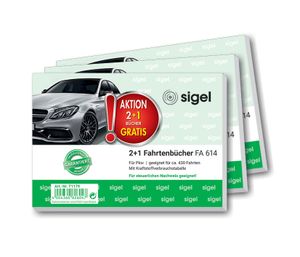 SIGEL T1179 Fahrtenbücher für PKW, 3er Set (3xFA614: A6 quer, 40 Blatt)