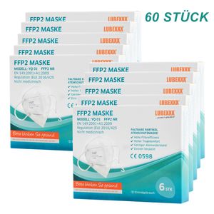 60 STÜCKE Erwachsene FFP2 Maske Atemschutzmaske Staubschutzmasken hygienisch einzelverpackt CE Stelle  Mundschutzmaske EU 2016/425