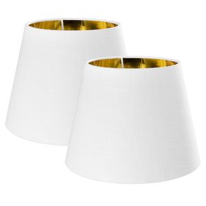 Navaris 2x Lampenschirm Tischlampe E27 rund - 16,2cm hoch - 15,3-22cm breit - Lampenschirme für Tischlampen Set - E 27 Leuchtenschirm Weiß-Gold
