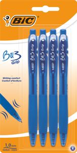 Blau BIC Bu3 Grip Kugelschreiber 4pc Blister
