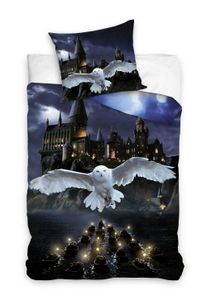 Biber / Flanell Bettwäsche-Set Harry Potter 135x200 80x80 cm · Kinderbettwäsche aus 100% Baumwolle · Motiv mit Eule Hedwig und Hogwarts · Winter-Bettwäsche zum Wenden