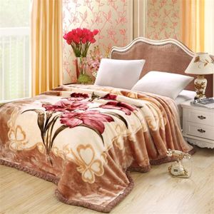 Tagesdecke | Überwurf | Kuscheldecke | Schondecke | Bettdecke | 180x220 cm | Blumen Motiv | Beige/Braun