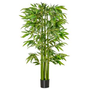 HOMCOM künstliche Pflanzen groß 160 cm Bambus Kunstpflanze Zimmerpflanze Büropflanze Kunststofftopf für drinnen und draußen