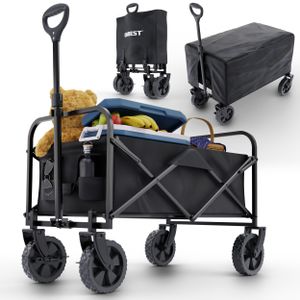 ONBEST Bollerwagen | faltbar | mit Schutzhaube | 61L | 80 kg | 0,8 mm Stahl | Schwarz | Wasserabweisend | 210D Oxford-Gewebe