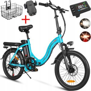 Rower elektryczny 250W 25km/h 12Ah Samebike CY20 20" City E-BIKE jasnoniebieski + koszyk + stojak