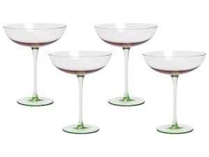 BELIANI Martinigläser 4er Set Transparent Pastellrosa u. Grün 250 ml 25 cl Fassungsvermögen Mundgeblasen Cocktailgläser Glaswaren