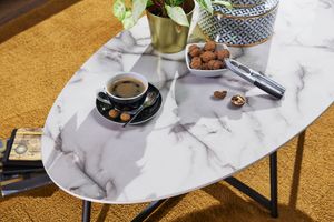 Wohnling Design Konferenčný stolík oválny 120x60 cm s mramorovou optikou biely WL6.004