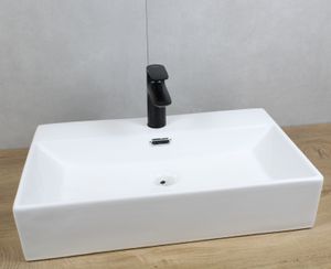 Waschbecken eckig 600x360x130 weiß mit Überlauf Aufsatzwaschbecken Wandmontage ohne Zubehör