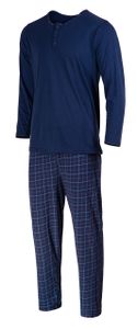 Schlafanzug Herren Lang Pyjama 100% Baumwolle Zweiteiliges Set Langarm Shirt Lange Karierte Pyjamahose XL
