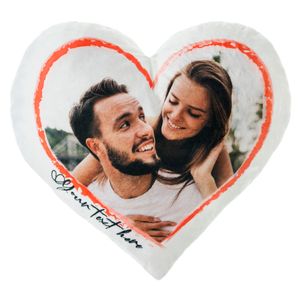 Personalisiertes FOTOGESCHENK Plüsch Kissen in Herzform mit eigenem Foto (35 x 40 cm) Foto-kissen mit Deinem Foto (mit Füllung) Herzkissen Weiß Flauschig [091]