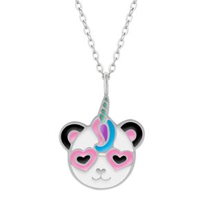 Silberne Halskette mit Anhänger, Panda-Einhorn mit Herz-Sonnenbrille