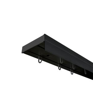 SN Deco - Vorhangschiene SH Set, 3-läufig schwarz 360 cm, vorgebohrt, m. Blende, schwarz, 5 cm, Komplettes Zubehör und Röllchen