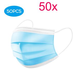 50X Atemschutzmasken Masken, 3 Lagig Maske Hygienemaske Staubschutz Mund Gesichtsmaske Blau