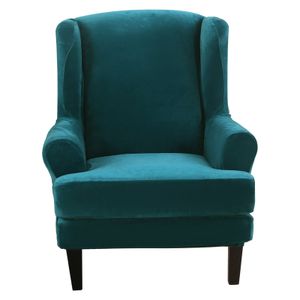 Křeslo Wing Chair Sofa Slipcover Velvet Plush High Stretch Cover Non-Slip Furniture Protector, Green