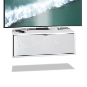 Vladon TV Board Lana 80 Hängeschrank Lowboard 80 x 29 x 37 cm, Korpus in Weiß Matt, Fronten in Weiß Hochglanz | Große Farbauswahl
