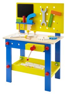 wuuhoo I Kinder-Werkbank aus Holz mit Werkzeug Set I Spiel Werkstatt für Kinder I Mobiles Holzspielzeug I Werkzeugtisch
