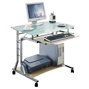 SixBros. Schreibtisch mit Glasplatte, rollbarer PC Tisch, Rollwagen, kleiner Computerschreibtisch auf Rollen, 80 x 60 cm CT-3791A/41