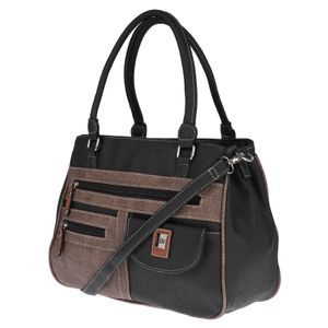 Große Damen Tasche Schultertasche Umhängetasche Henkeltasche Leder Optik Bag Schwarz-Apricot