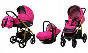 BabyLux® Axel | 3in1 Kinderwagen Bambimo | Pink | Kombikinderwagen | Kinderwagenset | Buggy + Babywa