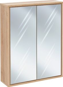 FACKELMANN Spiegelschrank FINN / Badschrank mit Push-to-Open / Maße (B x H x T): ca. 60 x 75 x 20,5 cm / Schrank fürs Bad mit 2 Türen / Korpus: Braun hell / Front: Spiegel / Rahmendekor: Braun hell