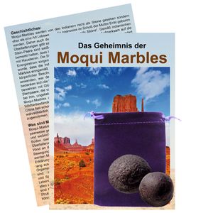 Moqui Marbles Paar ca. 2-2,5cm mit Zertifikat, deutschsprachigem Booklet und Stofftäschchen.