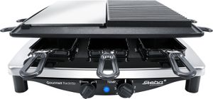 Premium Raclette mit Edelstahlgehäuse,  Germany, Antihaft-Druckguss-Grillplatte, Stufenloser Temperaturregler, Wendbare Edelstahl-Grillplatte