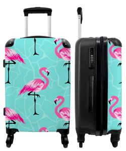 NoBoringSuitcases.com® Großer Koffer - Flamingo - Mädchen - Kind - Blau - Design - Kombinationsschloss TSA - Hartschalen Trolley 4 Rollen - 60 liter - Reisekoffer - 66 cm