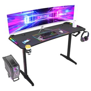 WISFOR 160cm Gaming Tisch mit RGB, Höhenverstellbar ergonomischer Schreibtisch Computertisch mit Getränke- und Kopfhörerhalter
