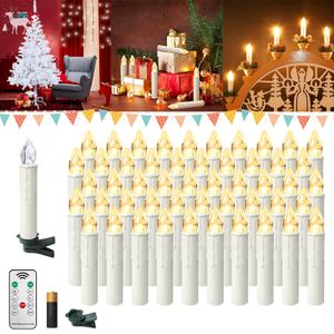 UISEBRT 50x Weihnachtsbaumkerzen LED-Kerzen Kabellos Weihnachtskerzen LED Christbaumkerzen mit Batterie Timer Fernbedienung Dimmbar Flackern Warm weiß